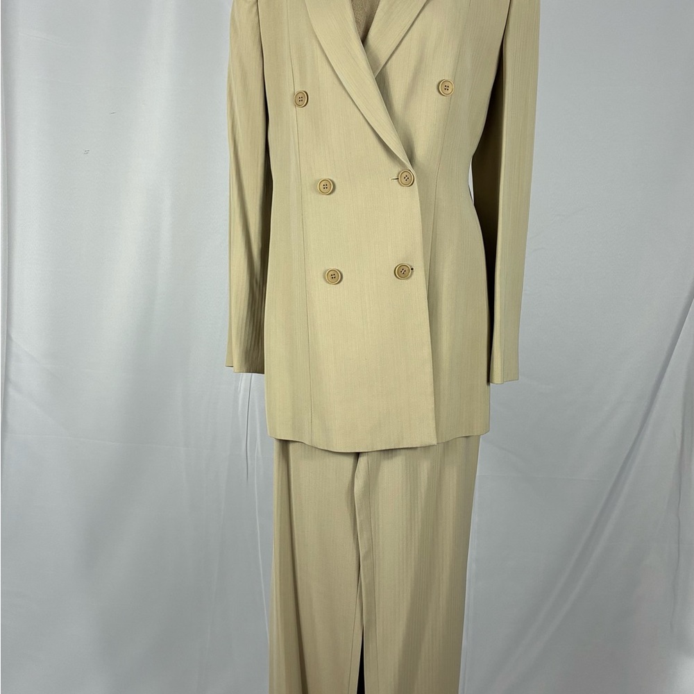 Emporio Armani Light Beige Double-Breasted Blazer with Matching Trousers
